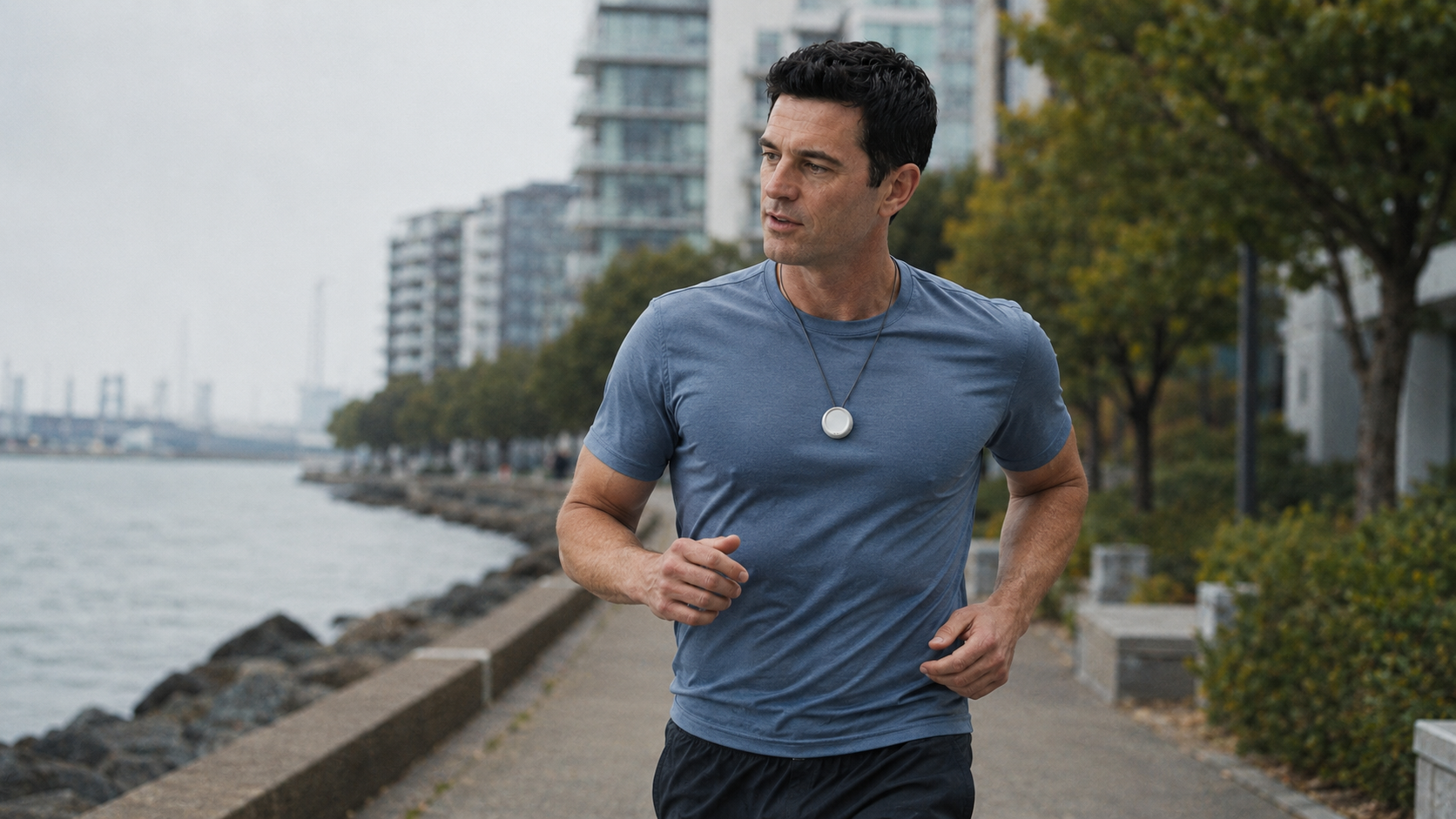 Illustrative scene: a runner wearing ACTRA by the waterfront